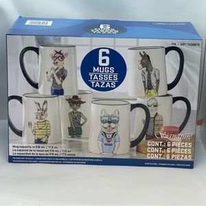 NIB Signature Houseware 6 Piece Coffee Mug Set Animal Hipsters Size: 17.5 Oz